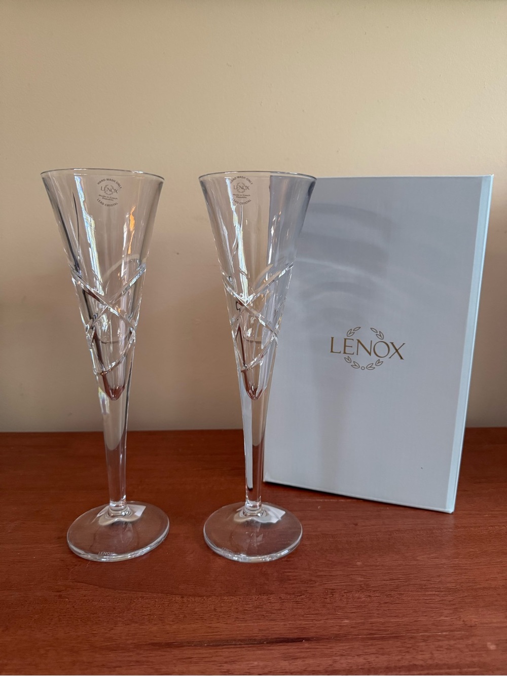 Lenox Adorn European Crystal Toasting Flutes Set of 2 | 7 oz Champagne Glasses